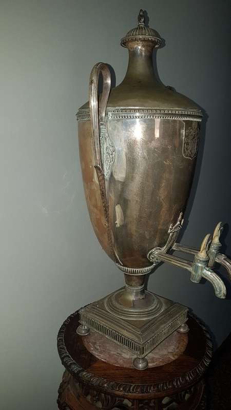 Rare 2 tap English Sheffield  silver plated Victorian Samovar (Adams style) 60cm##