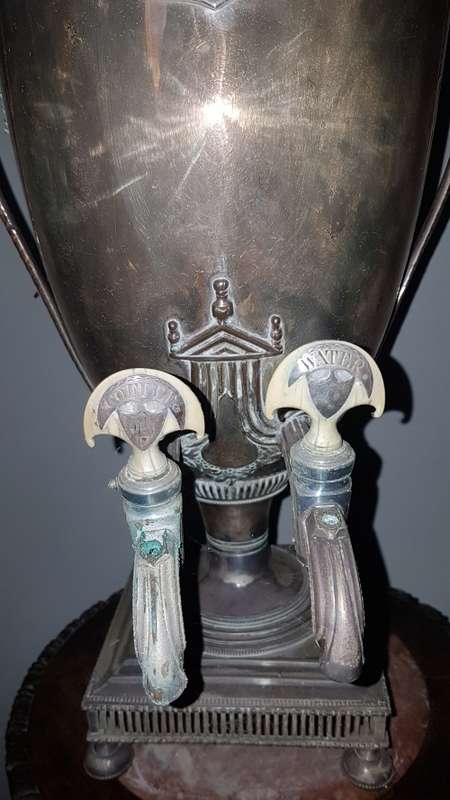Rare 2 tap English Sheffield  silver plated Victorian Samovar (Adams style) 60cm##