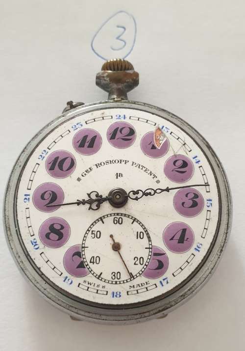 3 x Vintage Roskopf Pocket Watches. ` For Repairs `