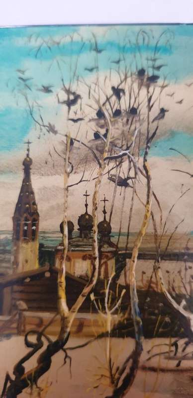 Signed Hand Painted Fedoskino Russian paper mache Lacquer Box. ` The Rooks Have Returned `