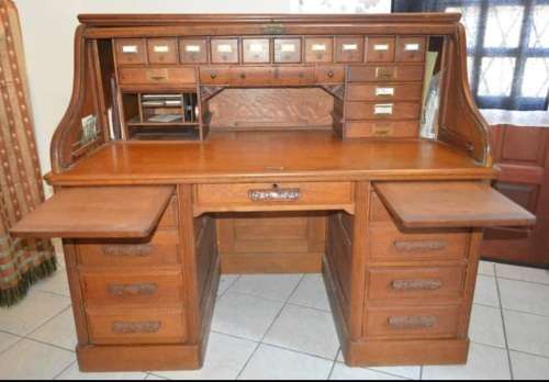 Large Edwardian solid oak S Shaped roll top desk...not your std run of the mill