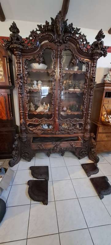 Grand Antique German Oak Carved Display Cupboard
