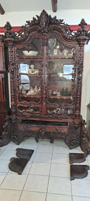 Grand Antique German Oak Carved Display Cupboard