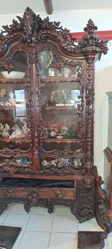 Grand Antique German Oak Carved Display Cupboard
