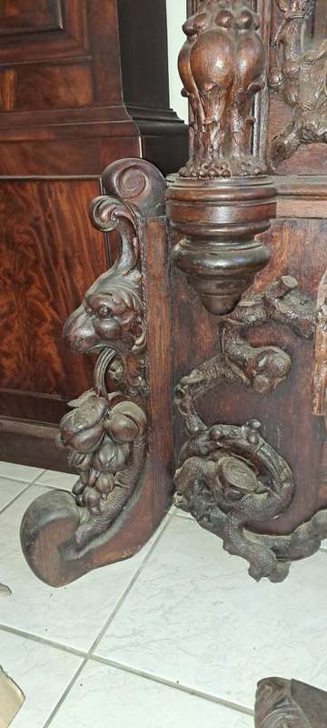 Grand Antique German Oak Carved Display Cupboard