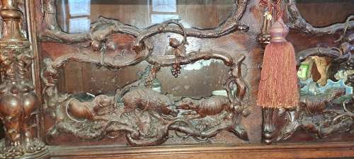 Grand Antique German Oak Carved Display Cupboard
