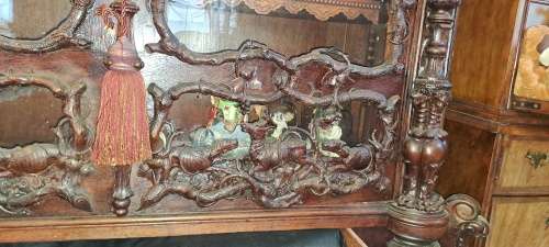 Grand Antique German Oak Carved Display Cupboard