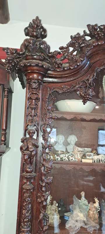 Grand Antique German Oak Carved Display Cupboard