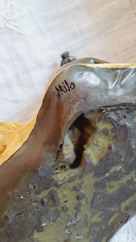 beautiful bronze dish with water nymph signed Milo REDUCED