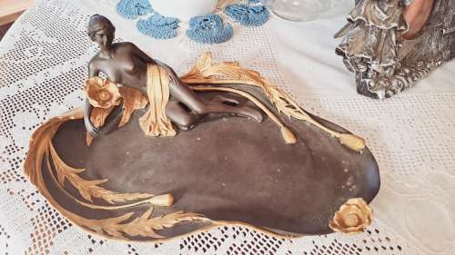beautiful bronze dish with water nymph signed Milo REDUCED