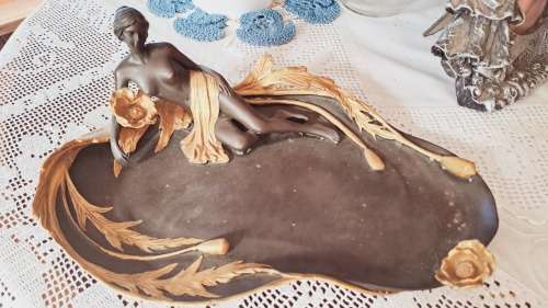 beautiful bronze dish with water nymph signed Milo REDUCED