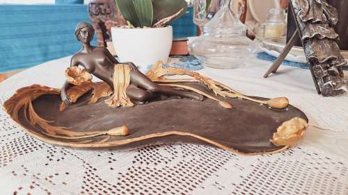 beautiful bronze dish with water nymph signed Milo REDUCED