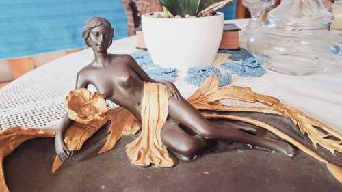 beautiful bronze dish with water nymph signed Milo REDUCED