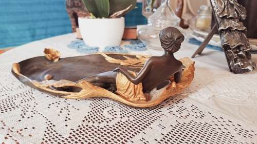 beautiful bronze dish with water nymph signed Milo REDUCED
