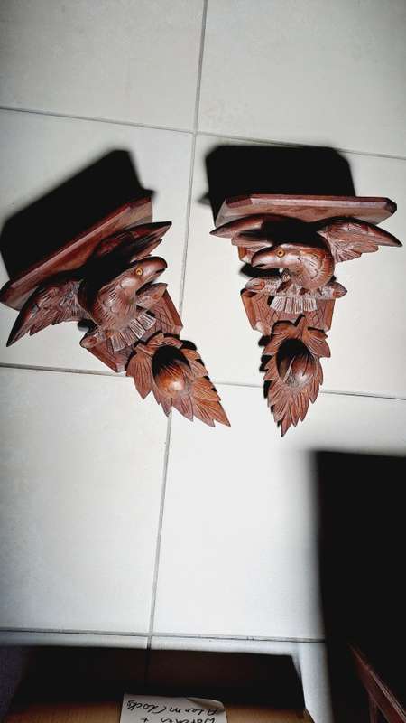 A rear pair of American neoclassical hand carved war eagle sconce/shelf ca 1880-1900 REDUCED