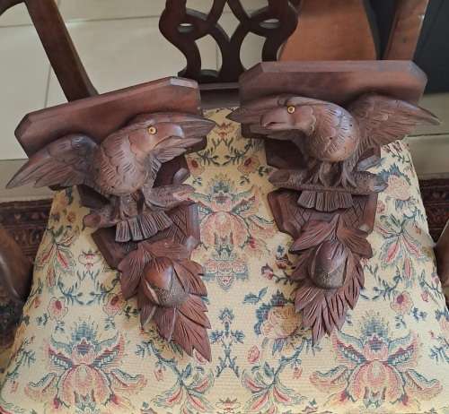 A rear pair of American neoclassical hand carved war eagle sconce/shelf ca 1880-1900 REDUCED