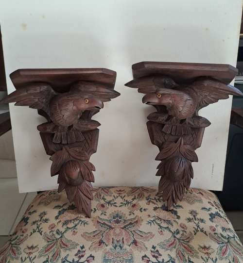 A rear pair of American neoclassical hand carved war eagle sconce/shelf ca 1880-1900 REDUCED