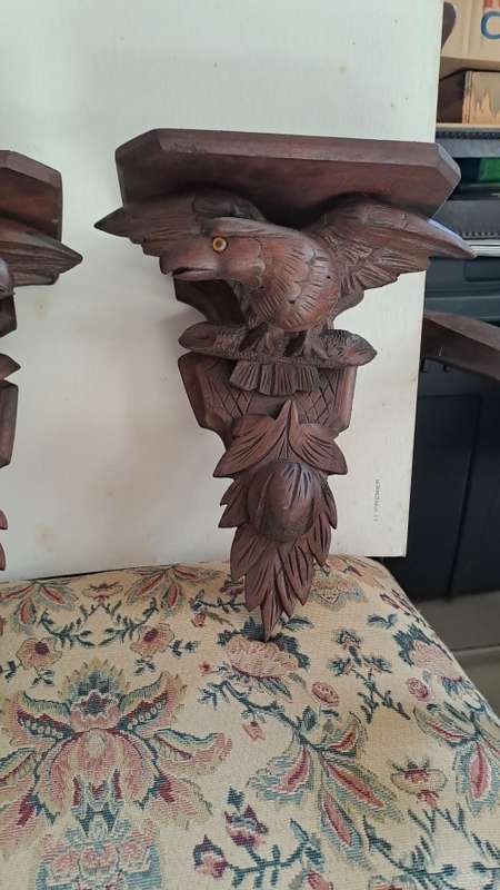 A rear pair of American neoclassical hand carved war eagle sconce/shelf ca 1880-1900 REDUCED