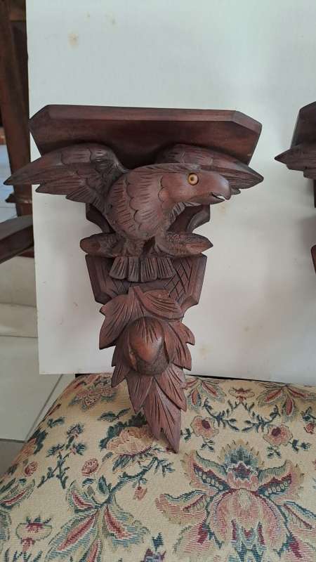 A rear pair of American neoclassical hand carved war eagle sconce/shelf ca 1880-1900 REDUCED