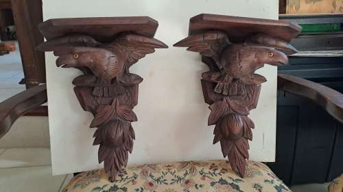 A rear pair of American neoclassical hand carved war eagle sconce/shelf ca 1880-1900 REDUCED