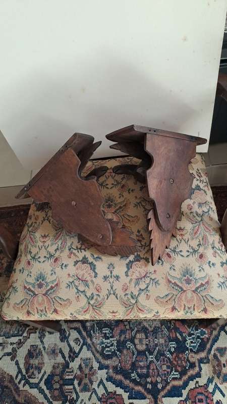 A rear pair of American neoclassical hand carved war eagle sconce/shelf ca 1880-1900 REDUCED