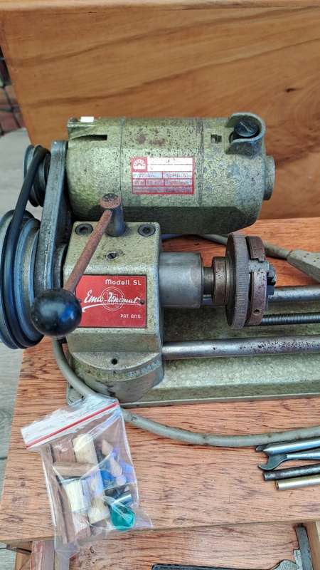Emco Unimat SL  lathe with extras in yellow wood box