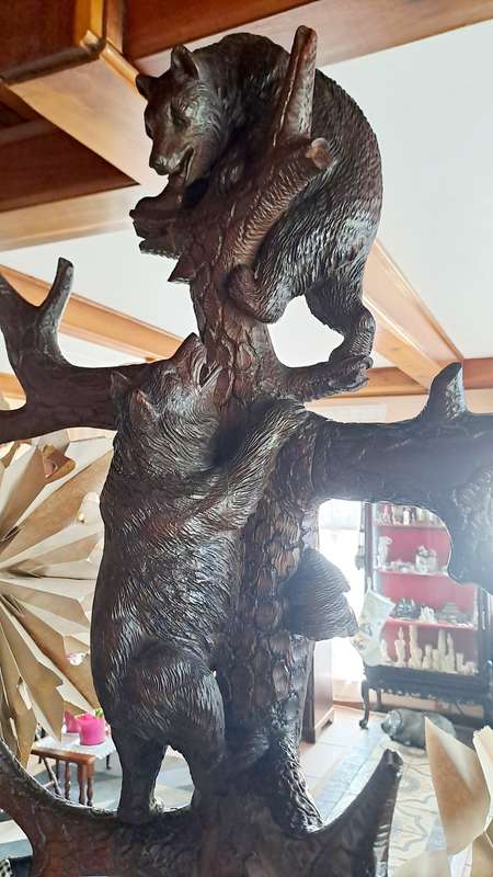 Rare 3 bear Black Forest carved coat/umbrella stand 2.2m tall for the grander home