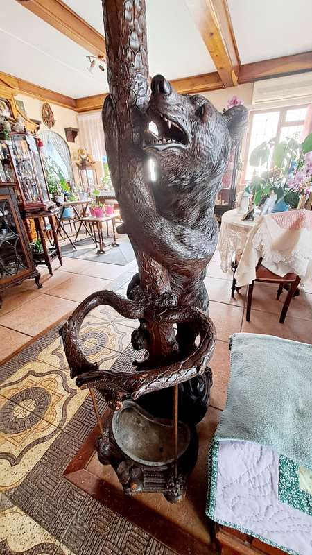 Rare 3 bear Black Forest carved coat/umbrella stand 2.2m tall for the grander home