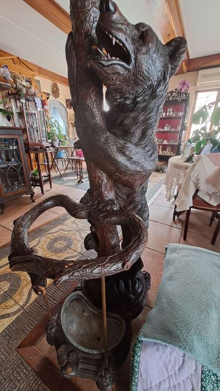 Rare 3 bear Black Forest carved coat/umbrella stand 2.2m tall for the grander home