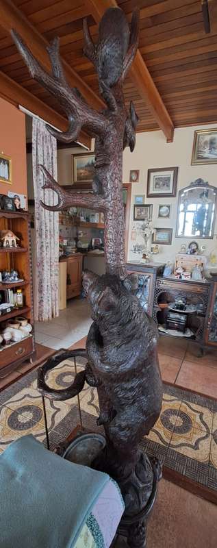 Rare 3 bear Black Forest carved coat/umbrella stand 2.2m tall for the grander home