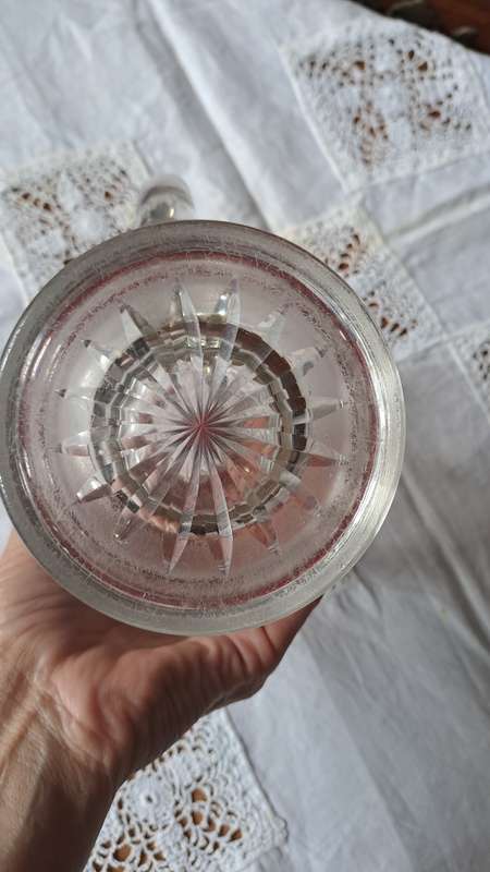 Victorian cut Crystal stein with rear pewter and glass lid