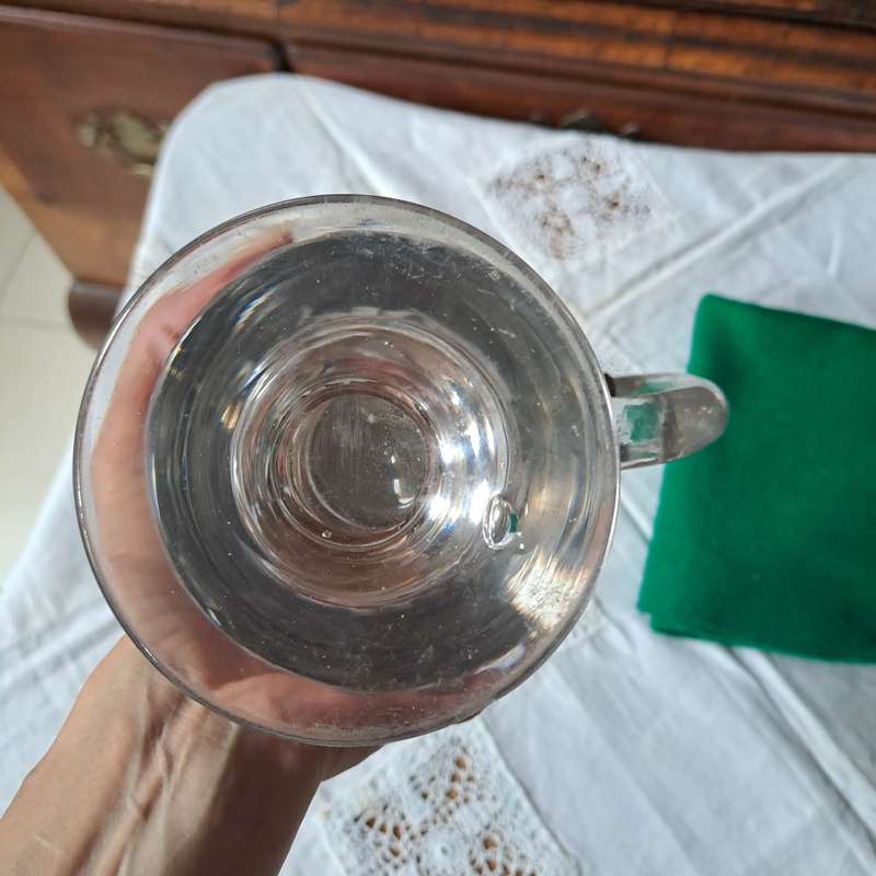 Victorian thick chrystal glass stein/tankard with pewter lid