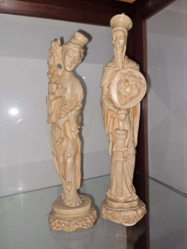 A pair of Japanese Emperor  Royal couple tall detailed figurines