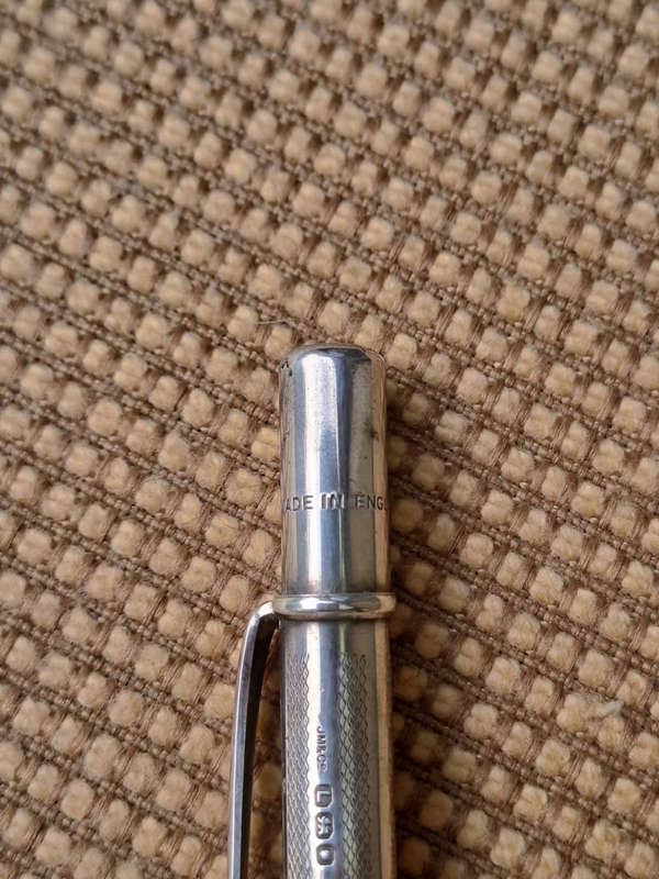 1946 Solid Silver Mechanical Pencil, Johnson Matthey & Co England.