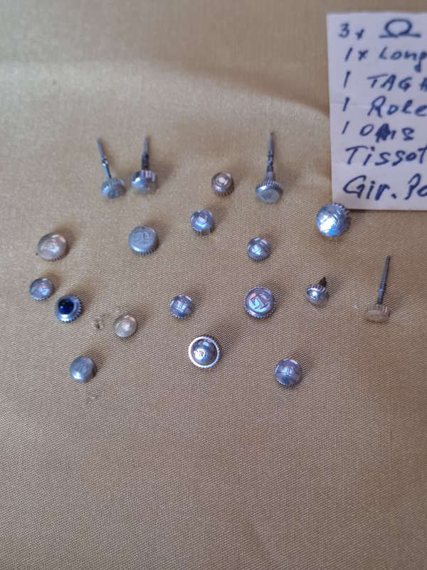 Various watch crowns omega, longines, Tag, rolex oyster, tissor oris etc as per tag