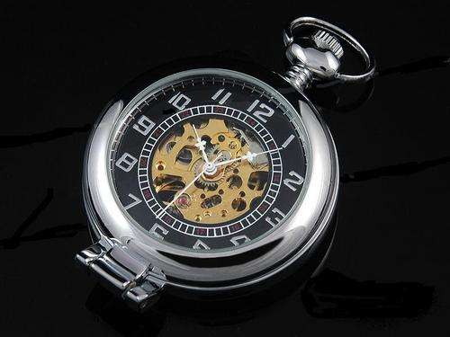 MENS POCKET WATCH WITH MAGNIFYING GLASS AND CHAIN