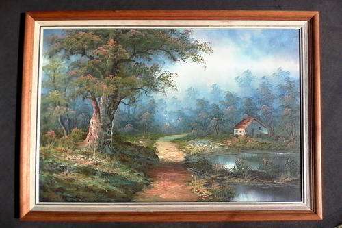 I CAFIERI Lovely Lake In Wooded Landscape Original Oil Painting.
