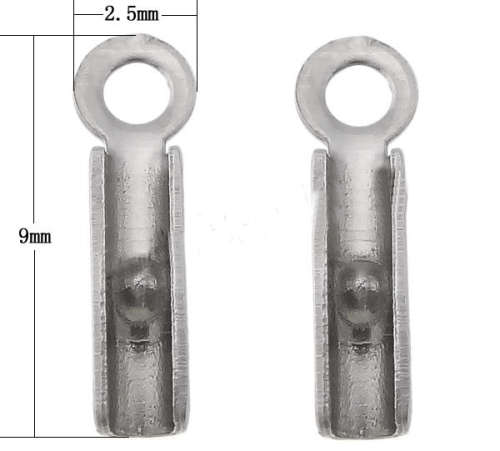 Stainless Steel Cord Tips, Inner: Approx 1.3x5.8mm, Outer: 2.50x9x0.40mm, sold per 10