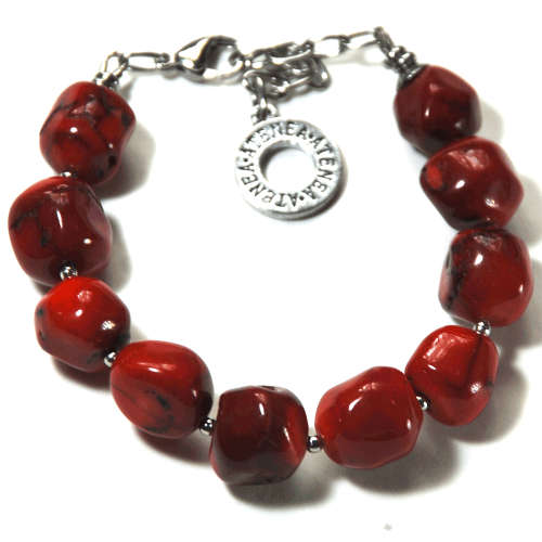 Atenea handmade Deep red coral nuggets bracelet with stainless steel clasp