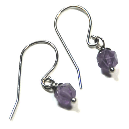 Atenea handmade Single faceted Amethyst gemstone earrings on stainless steel earwire