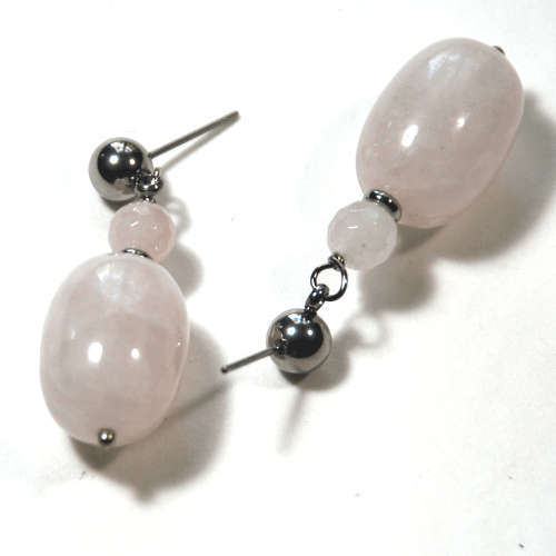 Atenea handmade Natural Rose quartz nugget earrings with stainless steel studs