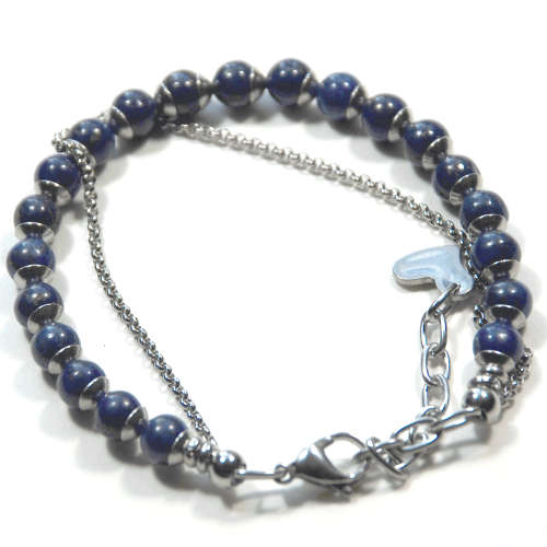 Atenea handmade Natural Lapis Lazul friendship bracelet with stainless steel chain