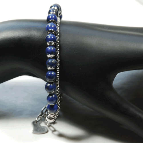 Atenea handmade Natural Lapis Lazul friendship bracelet with stainless steel chain