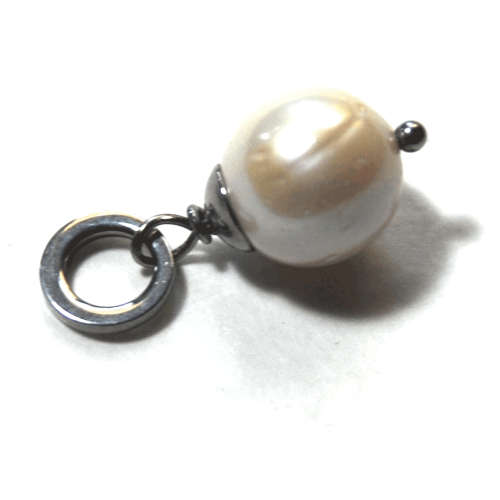 Atenea Add a Dangle handmade natural white freshwater pearl pendant on stainless steel ring