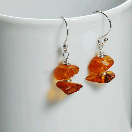 Atenea handmade natural Baltic Amber earrings on sterling silver