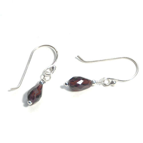 Atenea handmade tiny natural Garnet drop earrings on sterling silver