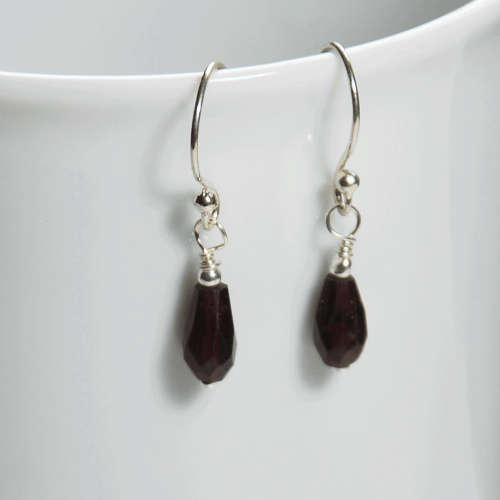 Atenea handmade tiny natural Garnet drop earrings on sterling silver