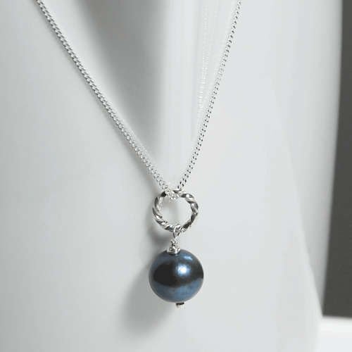 Atenea 925 Add a Dangle handmade 9mm AAA Blue freshwater Pearl pendant on sterling silver