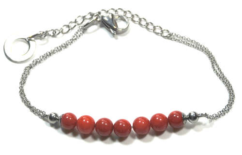 Atenea handmade Natural Red Coral bracelet with stainless steel chain & clasp