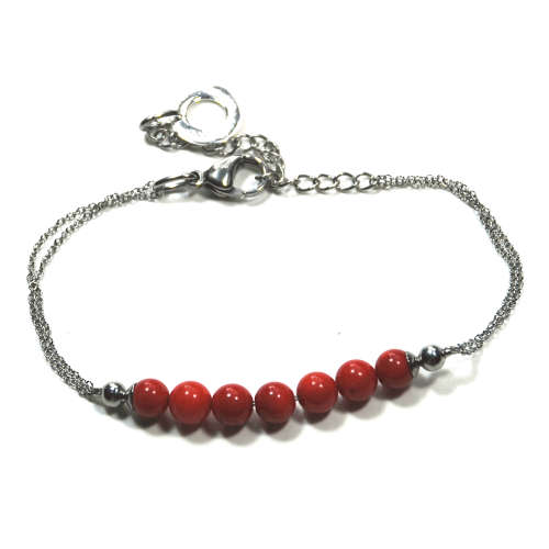 Atenea handmade Natural Red Coral bracelet with stainless steel chain & clasp